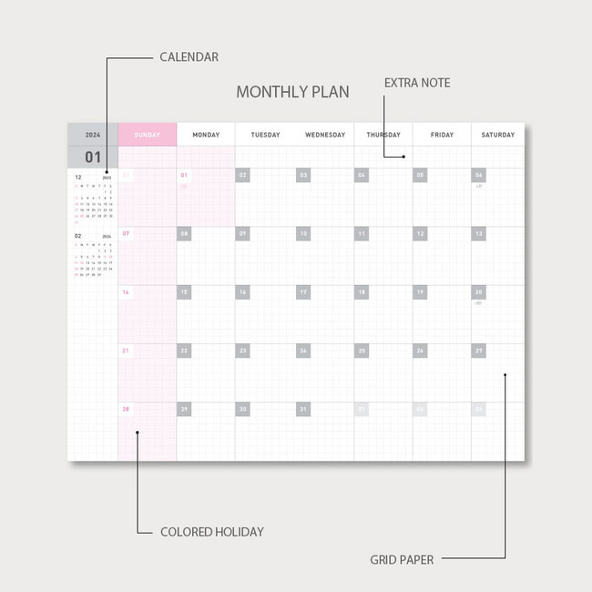 Monthly plan - Jam studio 2024 Table Long Dated Weekly Diary Planner