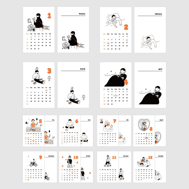 Calendar sections - 2024 Ordinary Day Monthly Standing Flip Desk Calendar