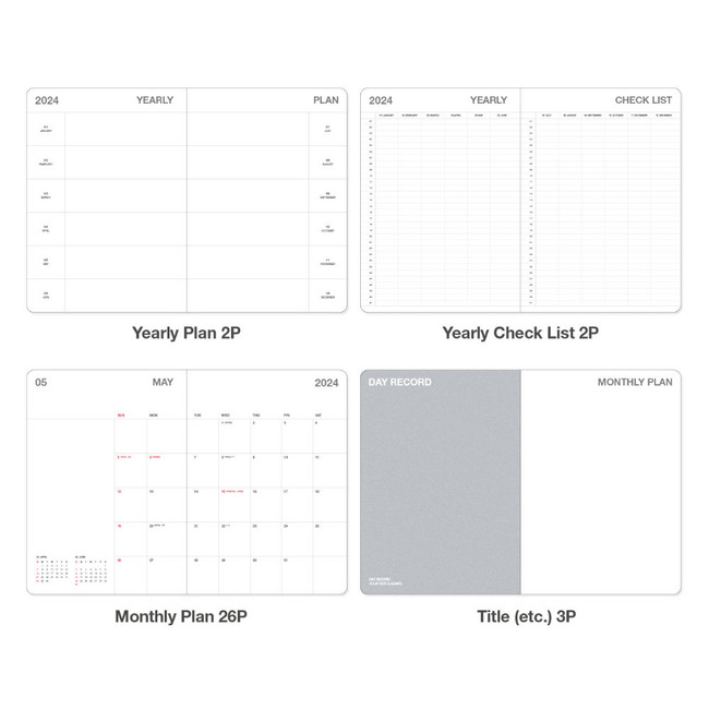 Planner sections - 2024 Day Record A5 Dated Monthly Planner Notebook