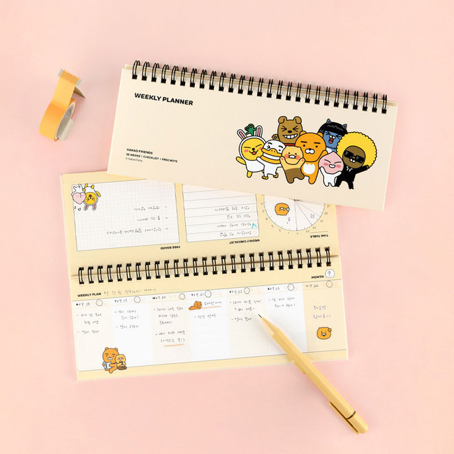 Ivory - Kaokao Friends Twin Wire Dateless Weekly Desk Planner