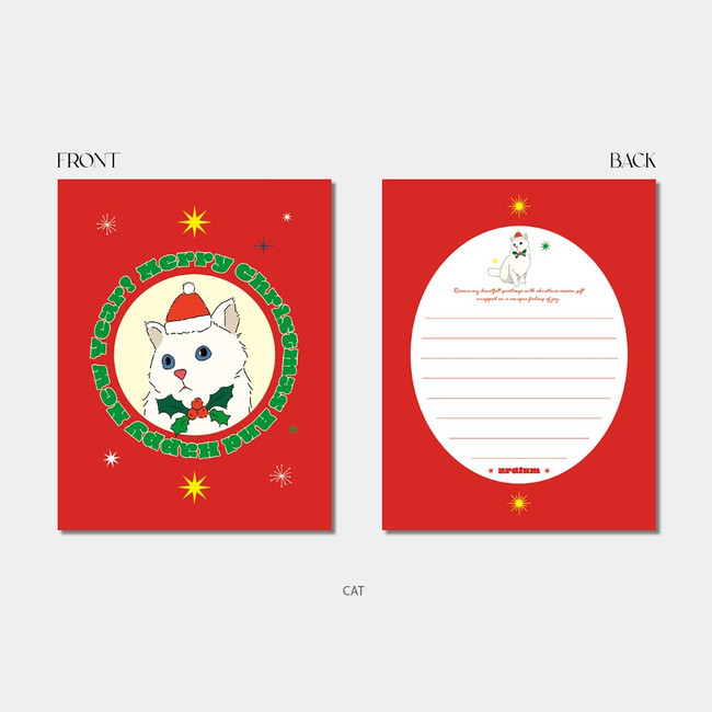 Cat - Friendly Merry Christmas Greeting Card with Envelope