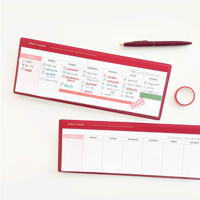 Red - Jam studio Grid Undated Weekly Desk Pad Planner