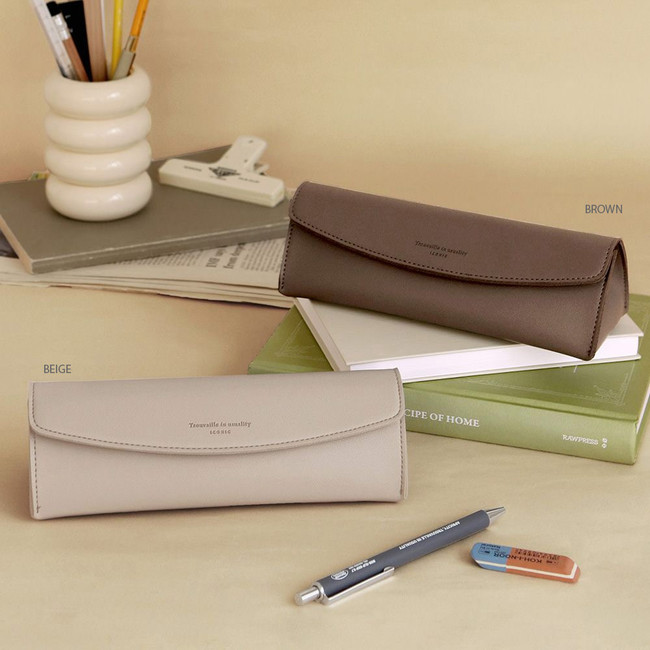 Brown, Beige - Journey Synthetic Leather Pen Pencil Pouch