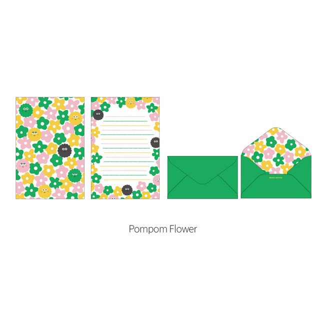 Pompom Flower - Brunch Brother Letter Paper and Envelope Set