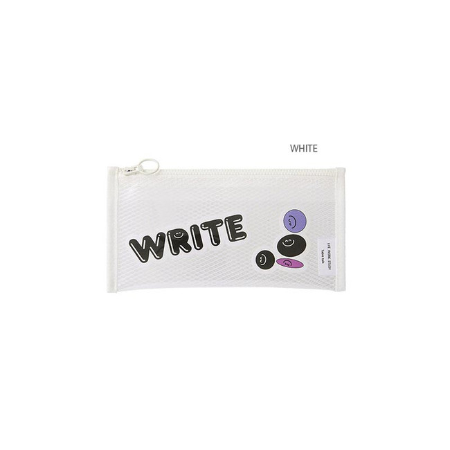 White - Table Talk Clear Pocket Simple Mesh Pencil Case Pen Pouch