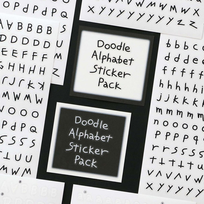 ICONIC Doodle Black White Alphabet Clear Sticker Pack