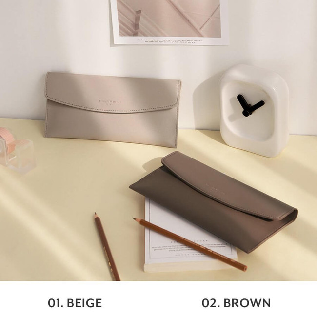 beige & brown - Iconic Journey Flat Pencil Case