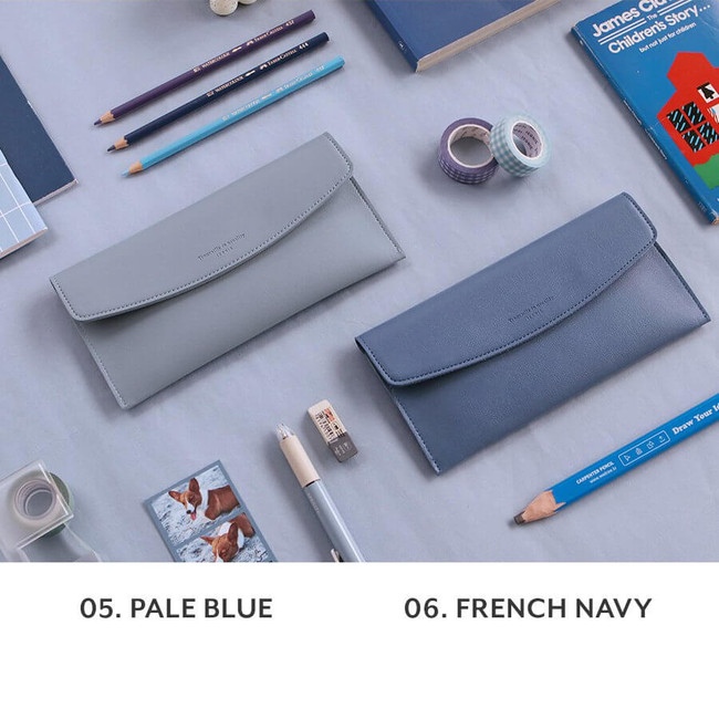 pale blue & french navy - Iconic Journey Flat Pencil Case