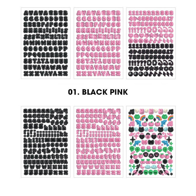 Black Pink - Alphabet Puffy Removable Sticker Pack