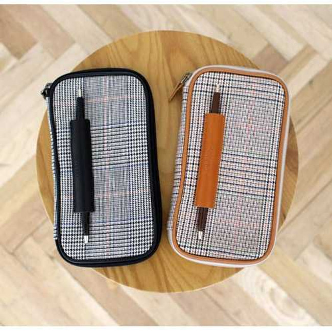 Indigo The basic canvas zip around check pattern pencil case ver.2