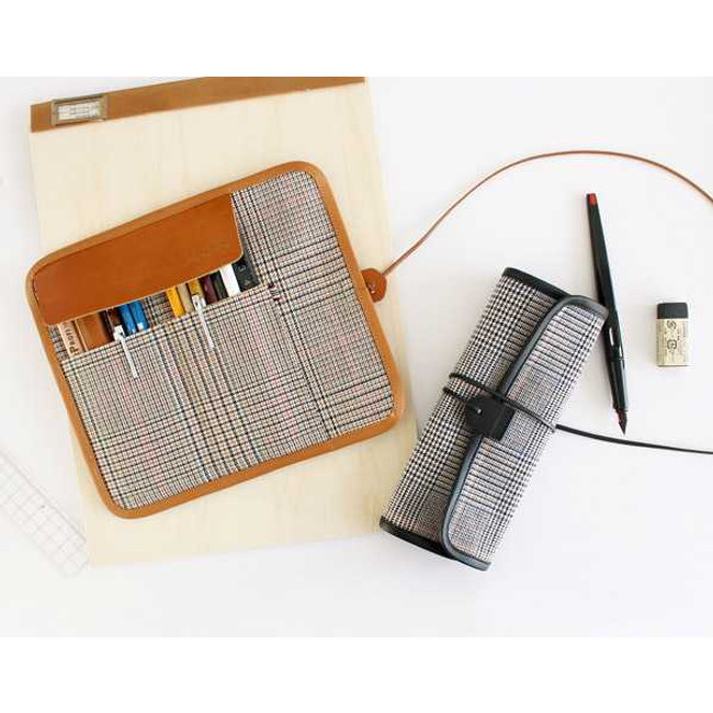 Indigo The Basic canvas roll check pattern pencil case ver.2