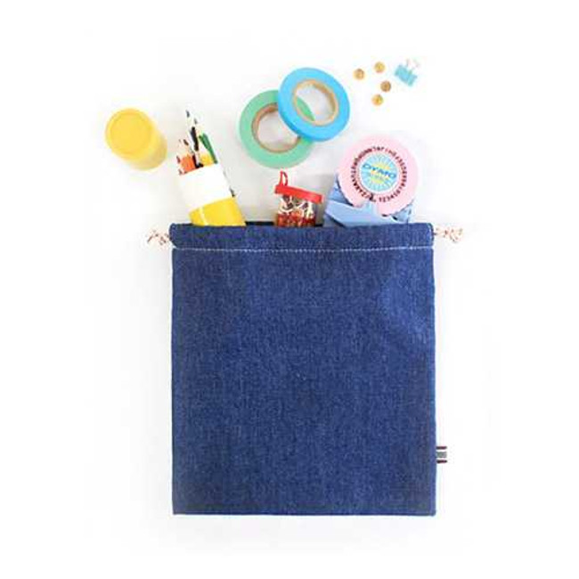 Indigo The Basic M cotton denim drawstring pouch