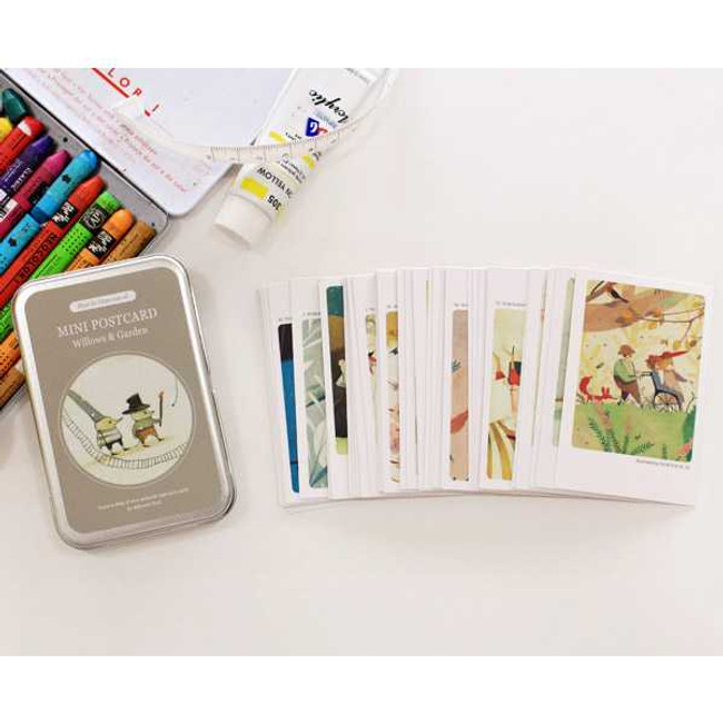 Indigo Willow garden illustration mini postcard set