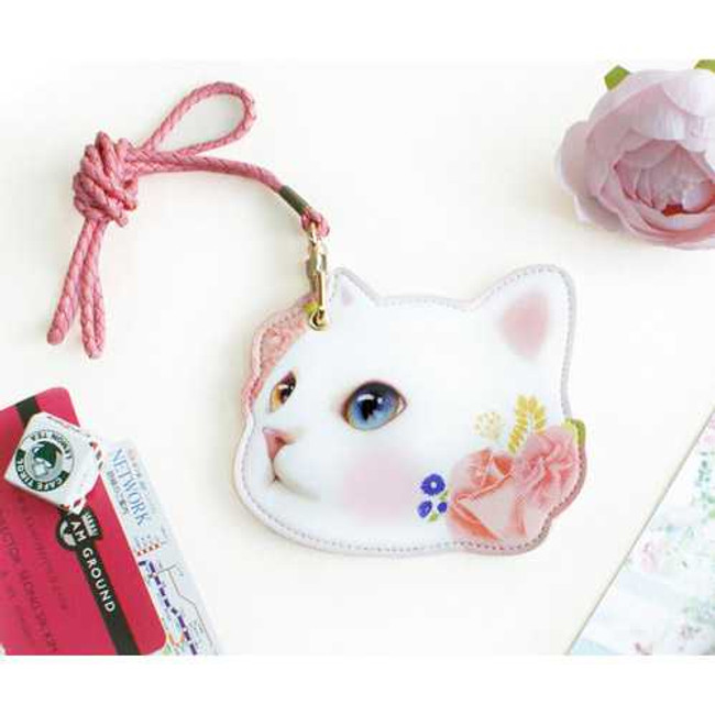 Jetoy Choo Choo cat petit flat card case with neck strap