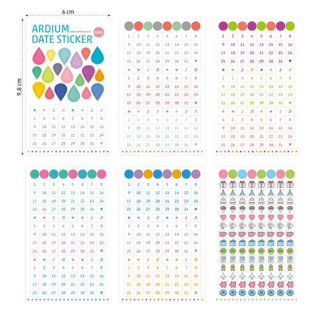 Date adhesive sticker set of 6 sheets