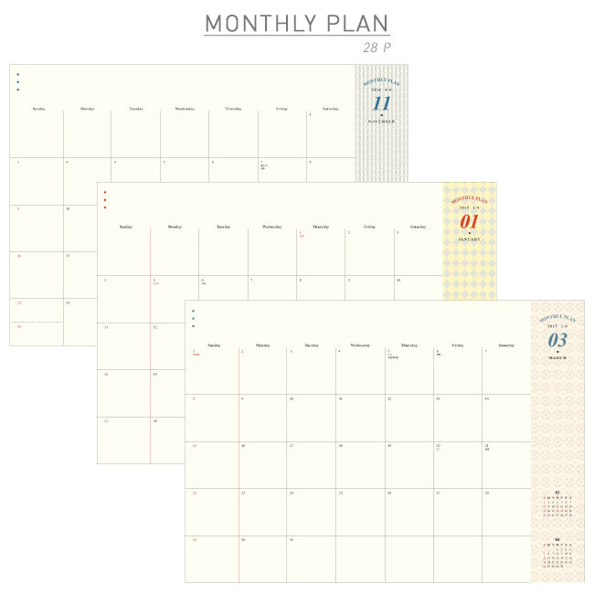 Monthly plan - 2015 Pattern monthly large dated planner