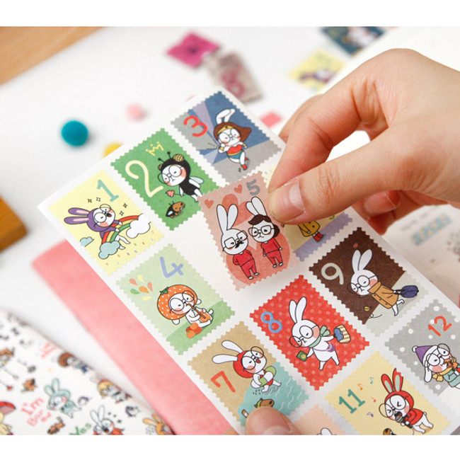 Cute character deco stamp sticker set