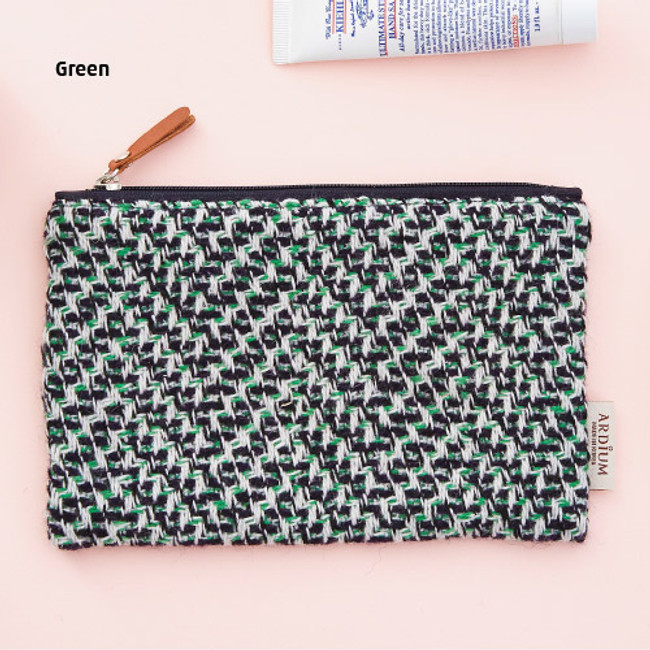 Green - Wool pattern flat zipper medium pouch