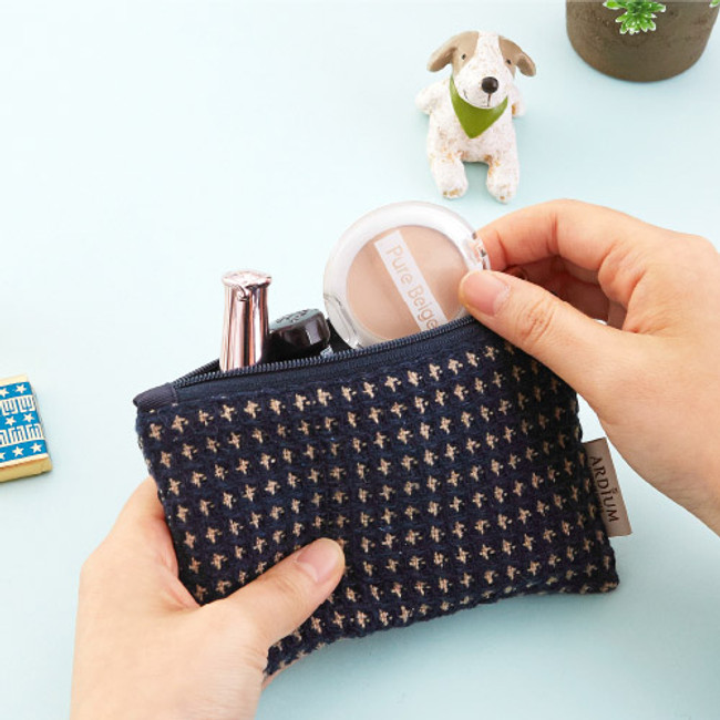 Wool pattern flat zipper small pouch