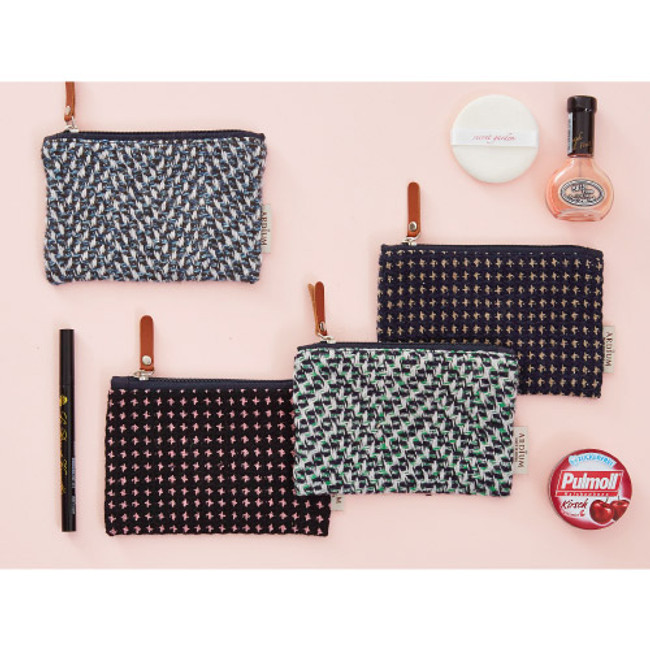 Wool pattern flat zipper small pouch