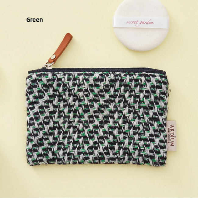 Green - Wool pattern flat zipper small pouch