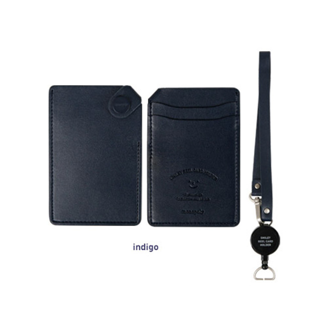 Indigo - Smiley flat card holder with reel strap