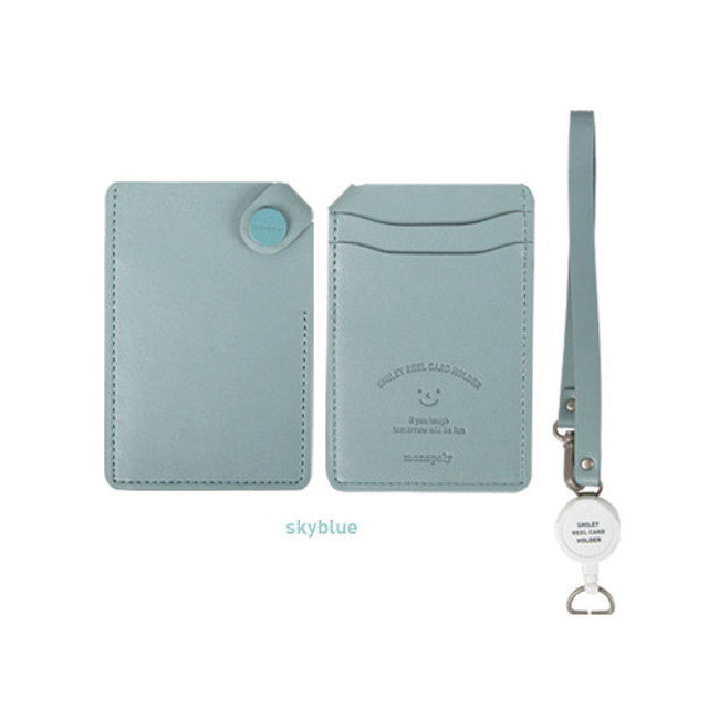 Sky blue - Smiley flat card holder with reel strap