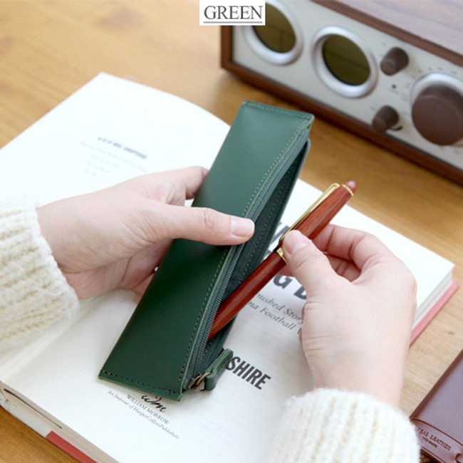 Green - The basic handmade leather pencil case ver.2