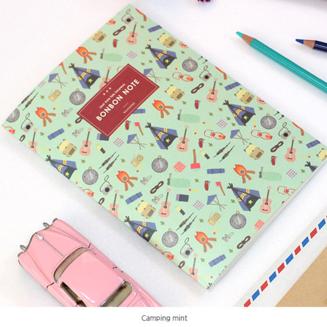 Camping mint - Bon Bon pattern lined notebook medium