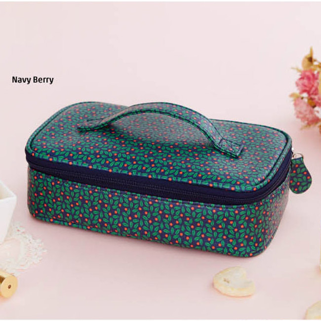 Navy berry - Flower pattern square multi pouch