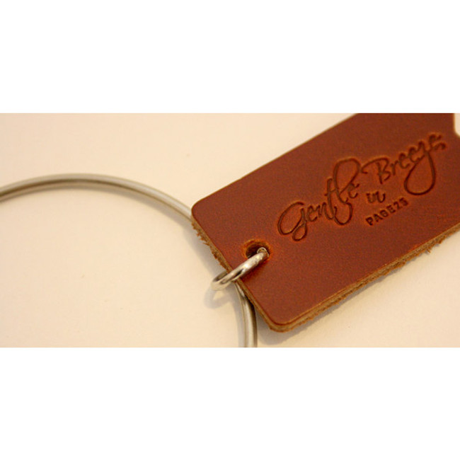 Detail of leather label key ring brown