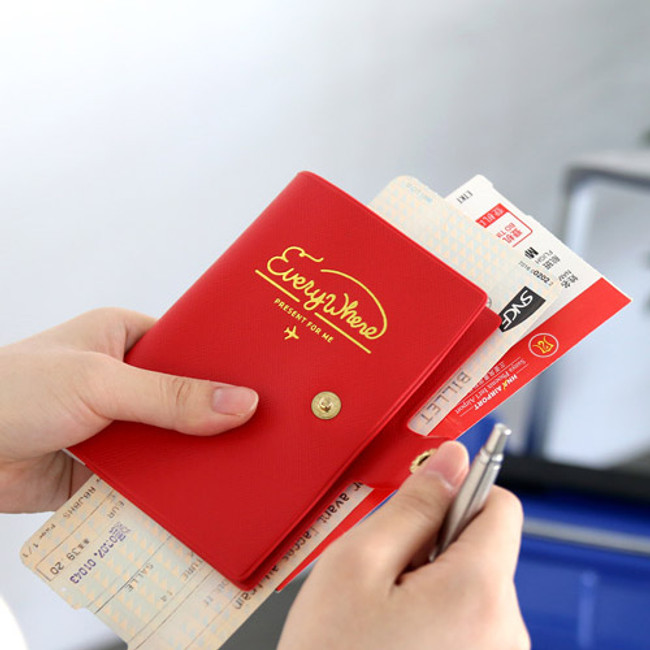 Red - Everywhere button passport holder case