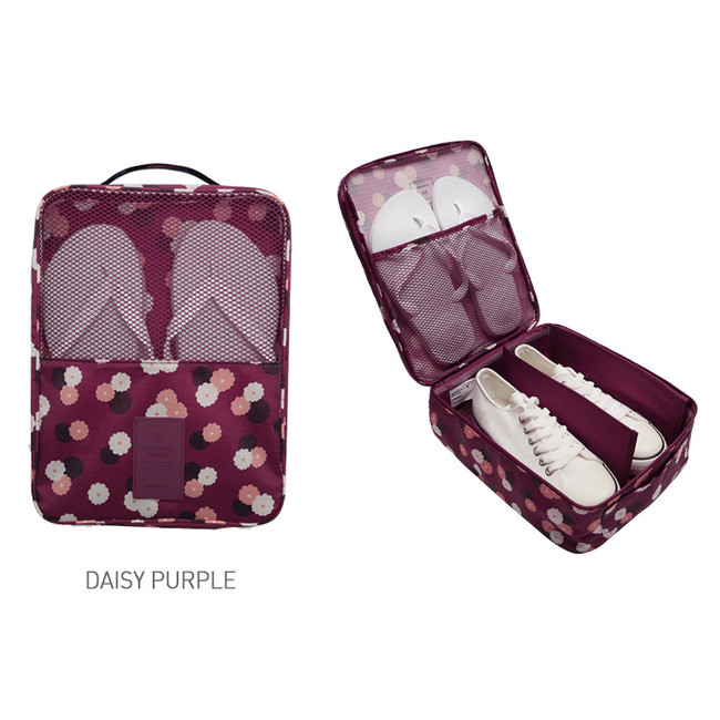 Daisy purple - Pattern travel shoes mesh pocket pouch