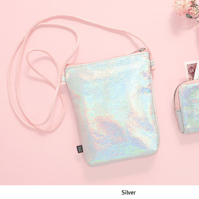 Silver - Aurora glitter square crossbody bag
