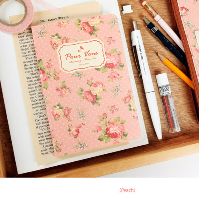 Peach - Blooming flower pattern lined notebook small 