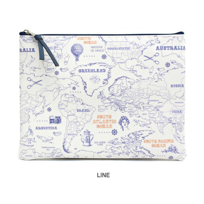 Line - World map pattern zipper pouch