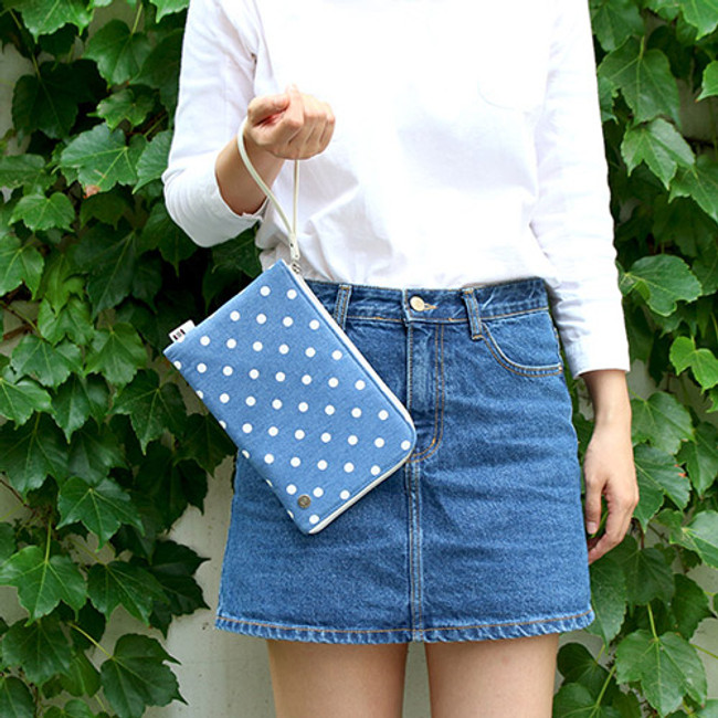 The basic denim iPad mini pouch with a hand strap 