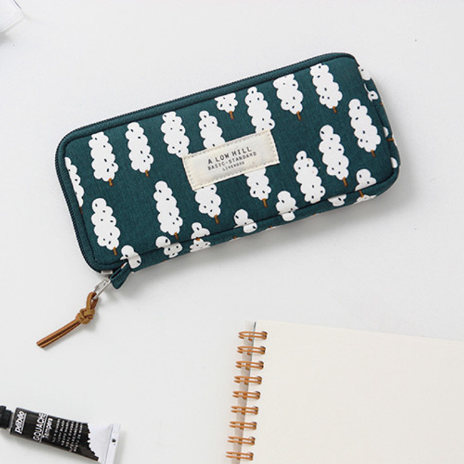 Bluish green tree - Basic pattern canvas pencil case pouch