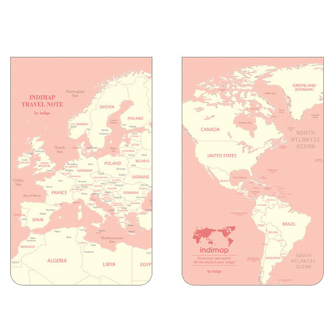 Pink - World map pattern wirebound lined notepad