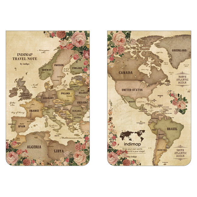 Antique - World map pattern wirebound lined notepad