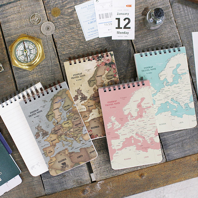 World map pattern wirebound lined notepad