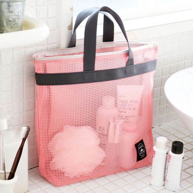 Pink - Travel mesh tote bag pouch ver.2