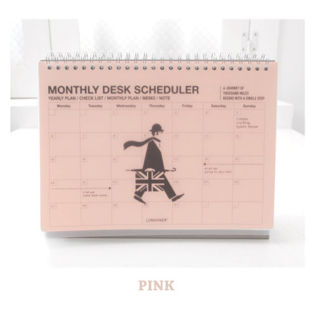 Pink - London wirebound undated monthly desk planner 