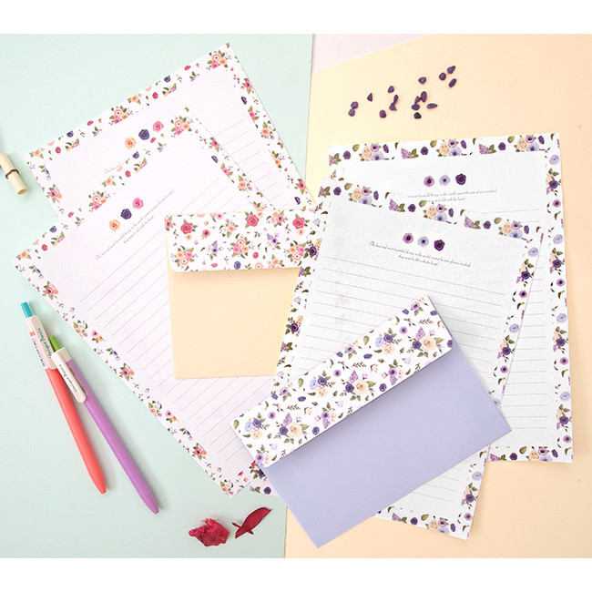 Flower pattern pastel letter paper and envelope set 