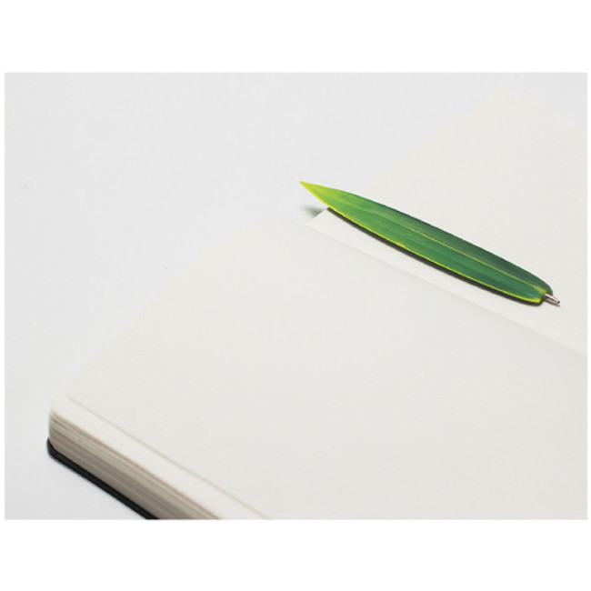Bamboo green leaf bookmark black ballpoint pen