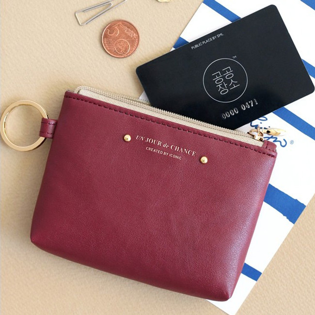 Burgundy - Pochette coin card zipper wallet