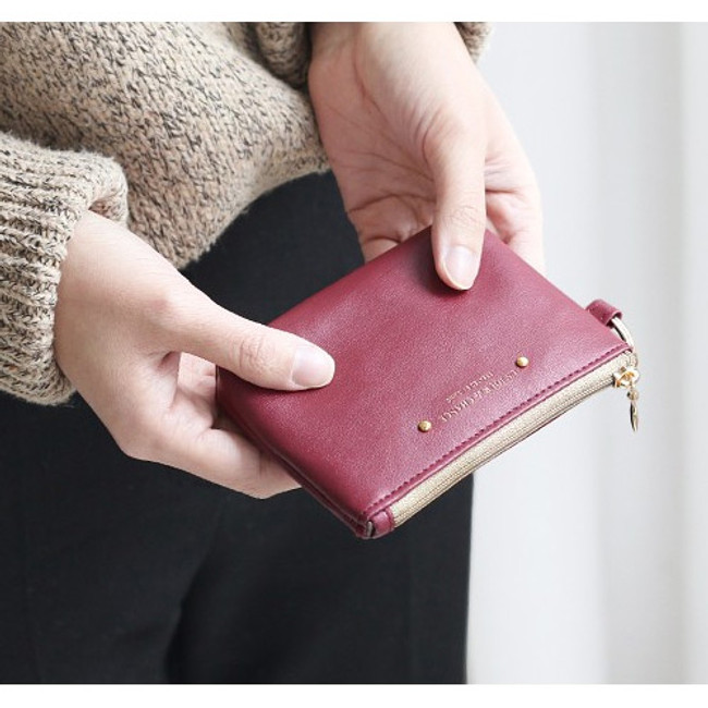 Burgundy - Pochette coin card zipper wallet