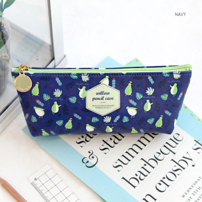 Navy - Willow story pattern big zipper pencil case