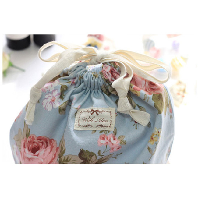 Drawstring - Vintage flower pattern cotton drawstring pouch