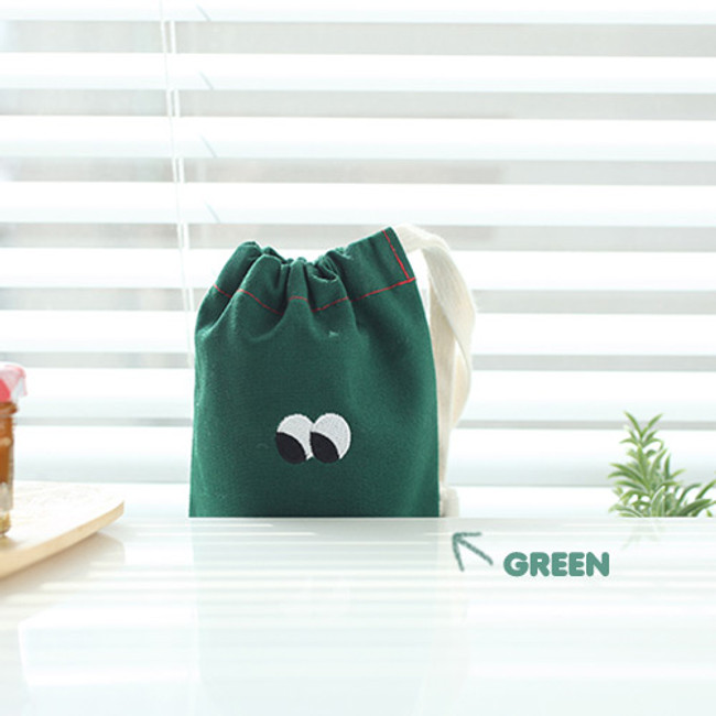 Green - Som Som cotton drawstring pouch